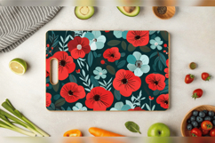 Red &amp; Teal Flowers Cutting Boards sublimation Designs Product Image 3