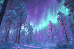 Winter Forest with Northern Lights Background Design Product Image 1