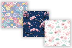 Kawaii Cherry Blossom Digital Paper, Seamless Watercolor Product Image 3