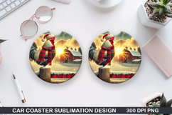 Rooster Car Coaster Sublimation| Christmas Coaster PNG Product Image 1
