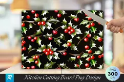 Holly & Berries Dark Wood Cutting Board PNG Design Product Image 1