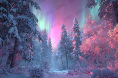 Winter Forest Aurora Background for Holiday Crafts Product Image 1