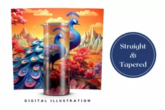 3D Peacock Tumbler Wrap, 3D Floral Tumbler Wrap, Peacock PNG Product Image 3