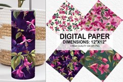 Fuchsia Flowers Pattern Digital Paper- Flowers Background Product Image 1