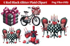 Red Black Glitter Plaid Clipart PNG Product Image 1