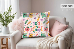 100 days of school Pillow Design, Teacher PNG Sublimation Product Image 1