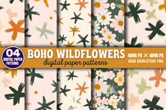 Boho Wildflowers Digital Paper Background PNG Product Image 1