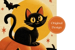 Vintage Halloween Black Cat Tumbler, Cartoon Bats Tumbler Product Image 3