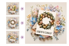 Happy Easter Card Template, Vintage Easter Wreath Card Product Image 3