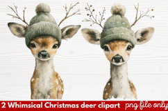 2 Whimsical Christmas Deer Clipart | Cute Festive Deer PNG Product Image 1