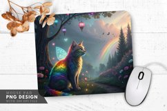 Whimsical Rainbow Cat in Colorful Mist Mouse Pad PNG Design Product Image 1