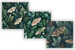 Magical Forest Moth Seamless Pattern, Evergreen Botanical Product Image 5
