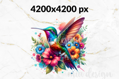 Vibrant Hummingbird PNG, Colorful Botanical Sublimation Product Image 2