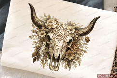 Boho Floral Longhorn Skull PNG Design | Western Cow Skull Product Image 4