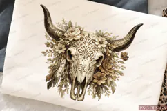 Boho Floral Longhorn Skull PNG Design | Western Cow Skull Product Image 4