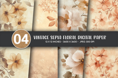 Vintage Sepia Floral Digital Paper Product Image 1