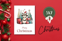 Cartoon Christmas Raccoon Greeting Card Printable Product Image 3
