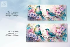 Birds & flowers mug PNG sublimation. 11 & 15 oz mug wrap PNG Product Image 2
