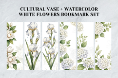 Cultural Vase &amp; Watercolor White Flowers Bookmark Set Product Image 3
