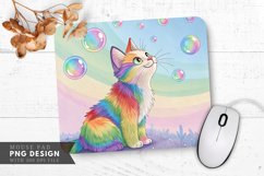 Rainbow Cat and Bubbles Mouse Pad PNG Design Product Image 1