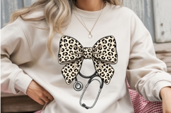Leopard Bow Nurse PNG, Stethoscope Bow Sublimation Design Product Image 3