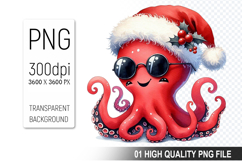 Watercolor Christmas Octopus Clipart PNG Bundle, 23 Designs Product Image 4