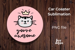 Cute Pink Cat Face Car Coaster Sublimation Design PNG Product Image 1