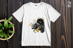 Black Gold Watercolor Floral Clipart Sublimation PNG Product Image 2