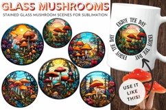 Glass Mushrooms Sublimation Groovy Stained Glass Design Art Product Image 1