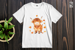 Highland Cow With Leaves Clipart Sublimation PNG Product Image 3