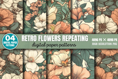 Retro Flowers Repeating Pattern Background PNG Product Image 1