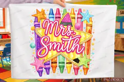 Mrs Smith Teacher PNG, Colorful Crayon Star Shirt Graphic Product Image 1