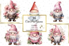 Watercolor Baby Pink Christmas Gnomes Clipart Set Product Image 5