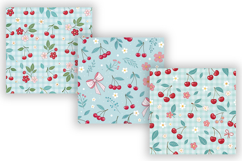 Cherry Floral Seamless Pattern Bundle, Blue Gingham Cherry Product Image 3