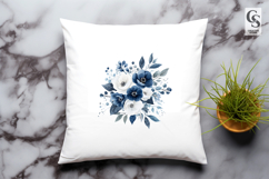 Navy Blue White Floral Watercolor Clipart Sublimation PNG Product Image 3