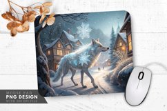 Frosty Wolf in an Enchanted Village Mouse Pad PNG Design Product Image 1