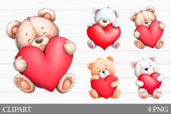Valentines Bear Clipart. Valentines Bear Sublimation Product Image 1