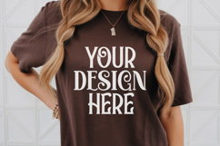Dark Chocolate Gildan 5000 T-Shirt Mockup | Boho Flat Lay Sh Product Image 1
