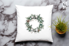 Silver Pine Wreath Watercolor Clipart Sublimation PNG Product Image 3