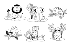 Safari Animals Black and White Clipart PNG SVG Product Image 5