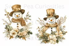 Christmas, Snowman, Gold, Ephemera, PNG, watercolor, Clipart Product Image 3
