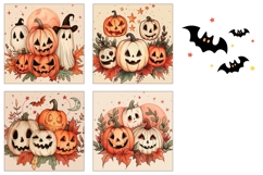 Boho Halloween Pumpkins Square Coasters, Fall Coasters PNG Product Image 3