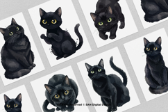 15 Bundle Watercolor Black Cats Lovers Kitten Fluffy Pet Product Image 3