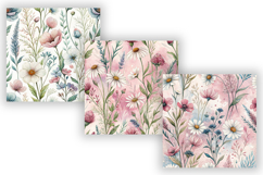 Watercolor Wildflowers Seamless Pattern, Soft Botanical Product Image 3