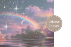 Moon Tumbler Wrap Design, Glitter Rainbow Tumbler PNG Product Image 3