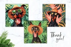 Summer Dog Square Coasters, Doberman Pinscher Square Coaster Product Image 3
