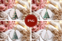 Pink Christmas Bows Round Ornaments, Christmas Tree Ornament Product Image 3