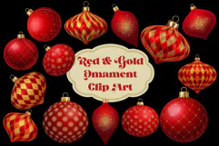 Red and Gold Christmas Ornament Clipart PNG Product Image 1