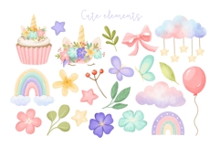 Watercolor Pastel Unicorn Clipart Product Image 4