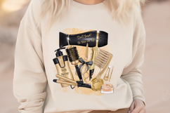Black &amp; Gold Hair Salon Sublimation PNG Beauty Tools Clipart Product Image 7